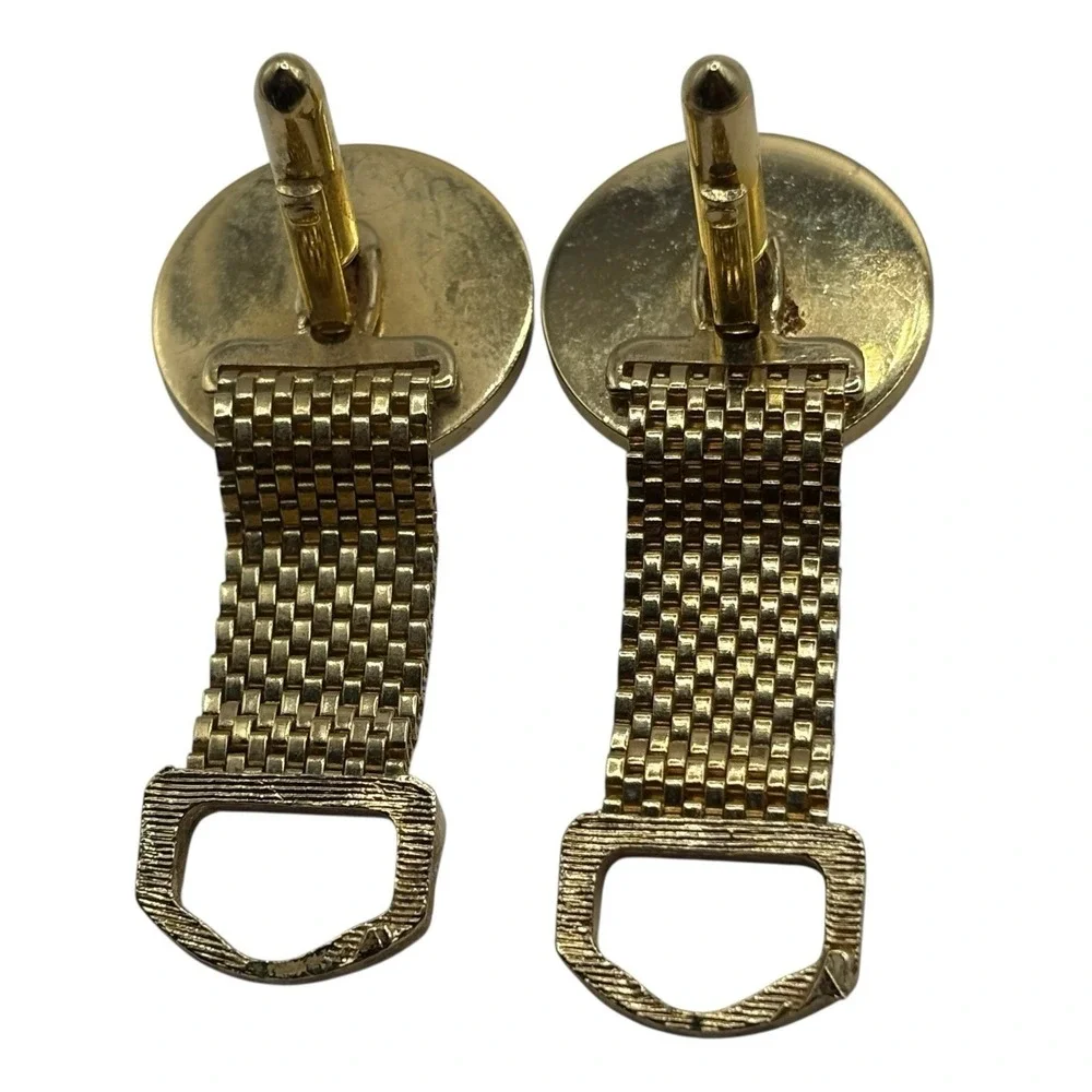 Mexican Coin‎ Cufflinks Mesh Wrap Around Gold Tone Vintage 50s 60s Cinco De Mayo